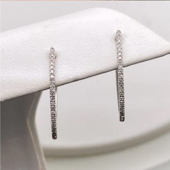 Sterling Silver V-Hoop Huggie Earrings - Picture 2 of 8